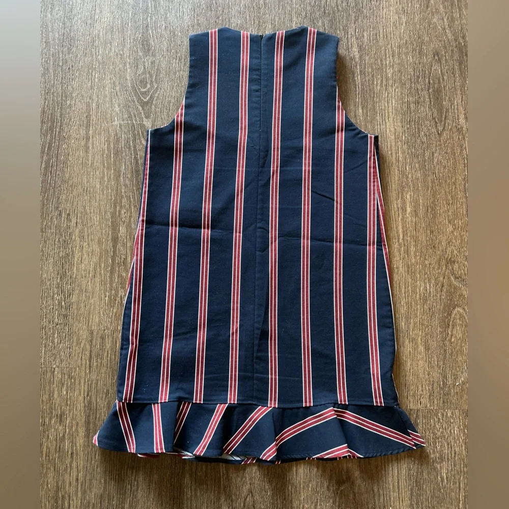 Zara Trafaluc Collection Striped Shift Dress Ruffle Hem Red Blue Sleeveless - Picture 3 of 6